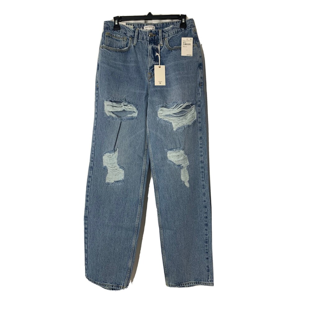 Good American NWT Jeans Good '90s With Destroyed hem in Indigo 162 Sz 4 / 27